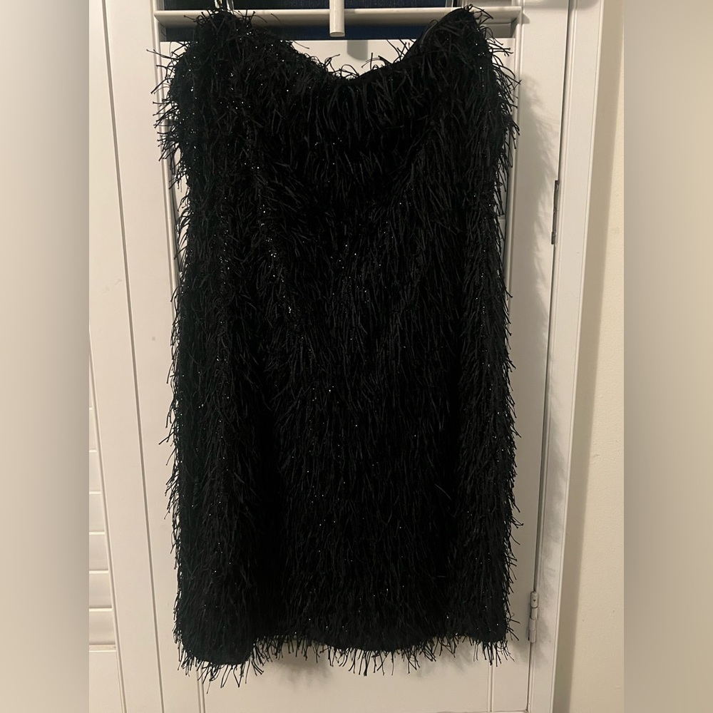 Black Feather-Texture Mini Dress